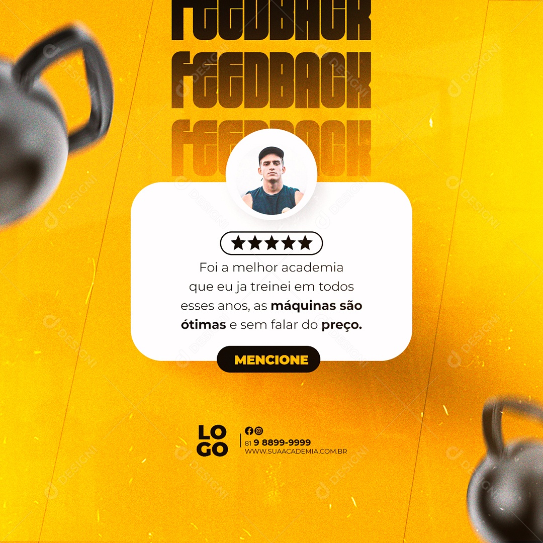 Feedback Foi a Melhor Academia Socia Media PSD Editável