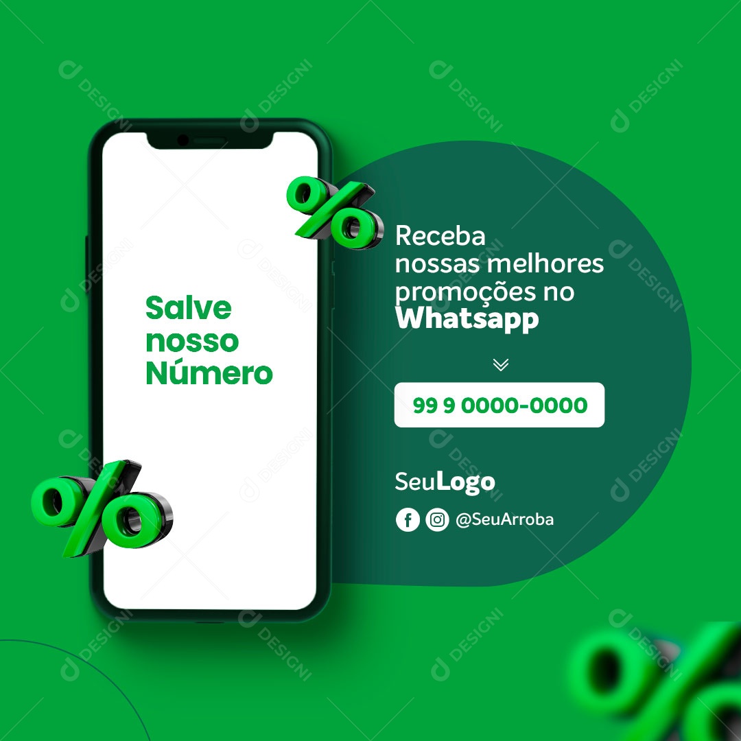 Receba nossas Melhores Promoções no Whatsapp Vagas de Empregos Social Media PSD Editável