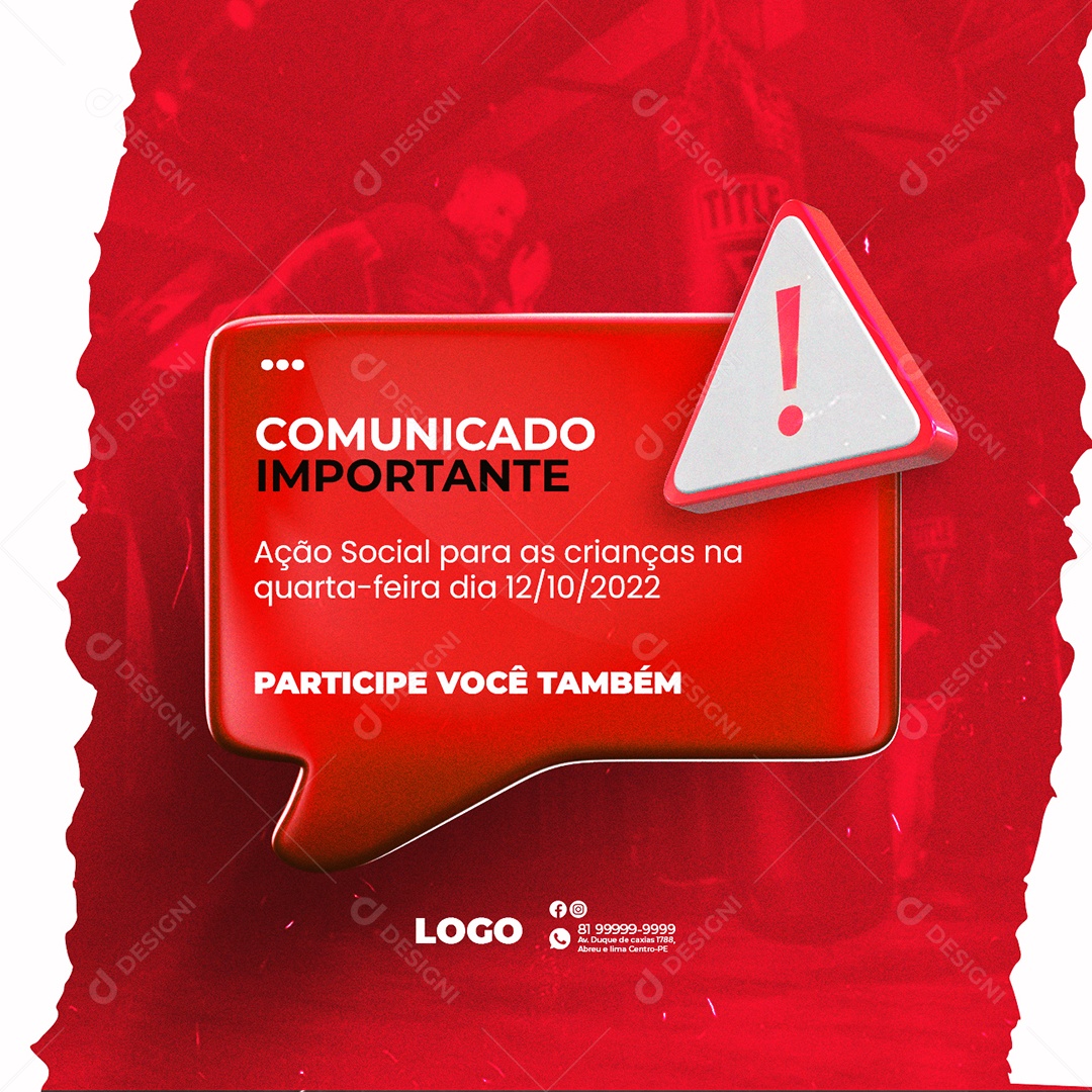Comunicado Importante Escola de Luta Social Media PSD Editável