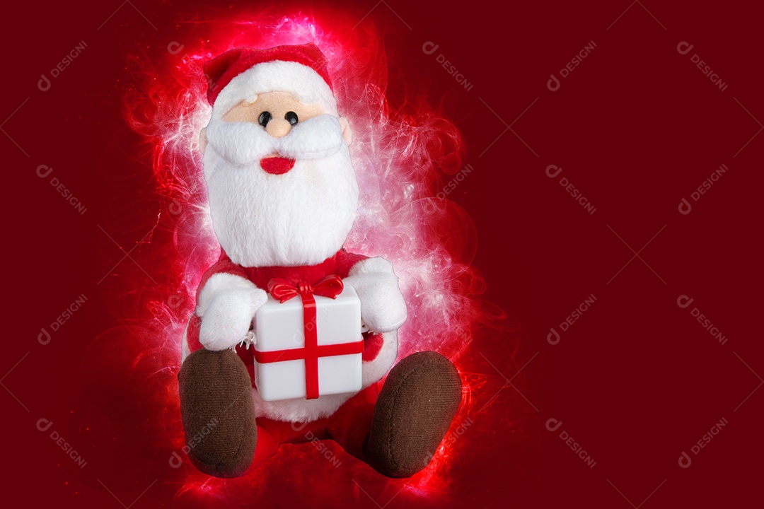 Símbolo tradicional da festa de Natal de Papai Noel com fundo vermelho.