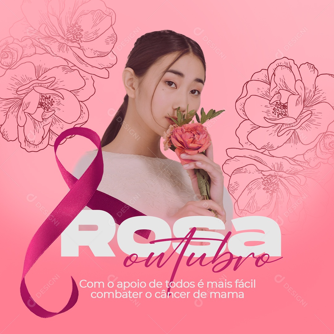 Social Media Outubro Rosa Com o Apoio de Todos PSD Editável