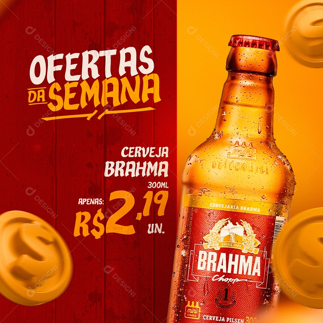 Ofertas da Semana Cerveja Brahma Social Media PSD Editável