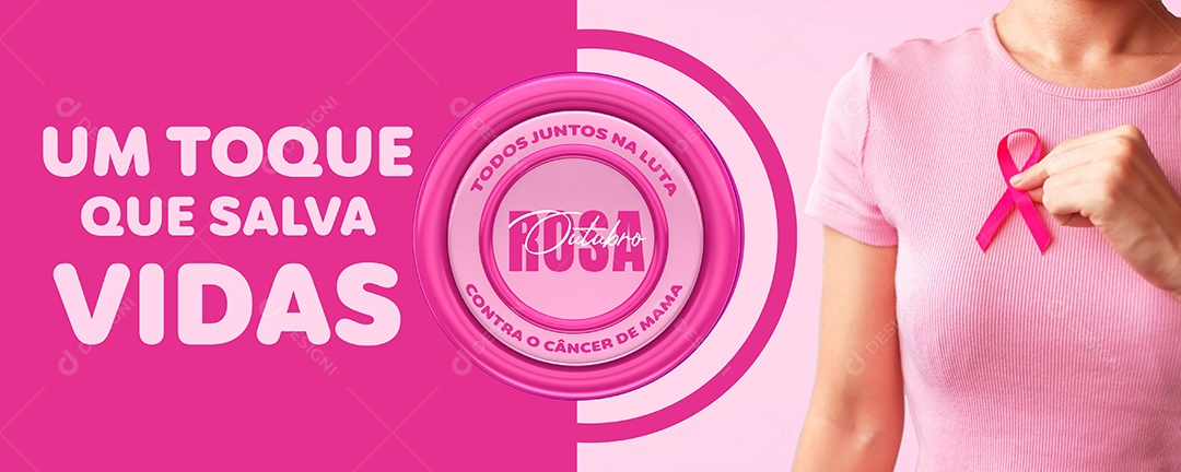 Banner Um Toque que Salva Vidas Todos Juntos na Luta Outubro Rosa Social Media PSD Editável
