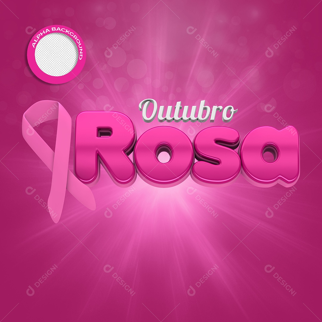 Outubro Rosa Texto 3D para Composição PSD