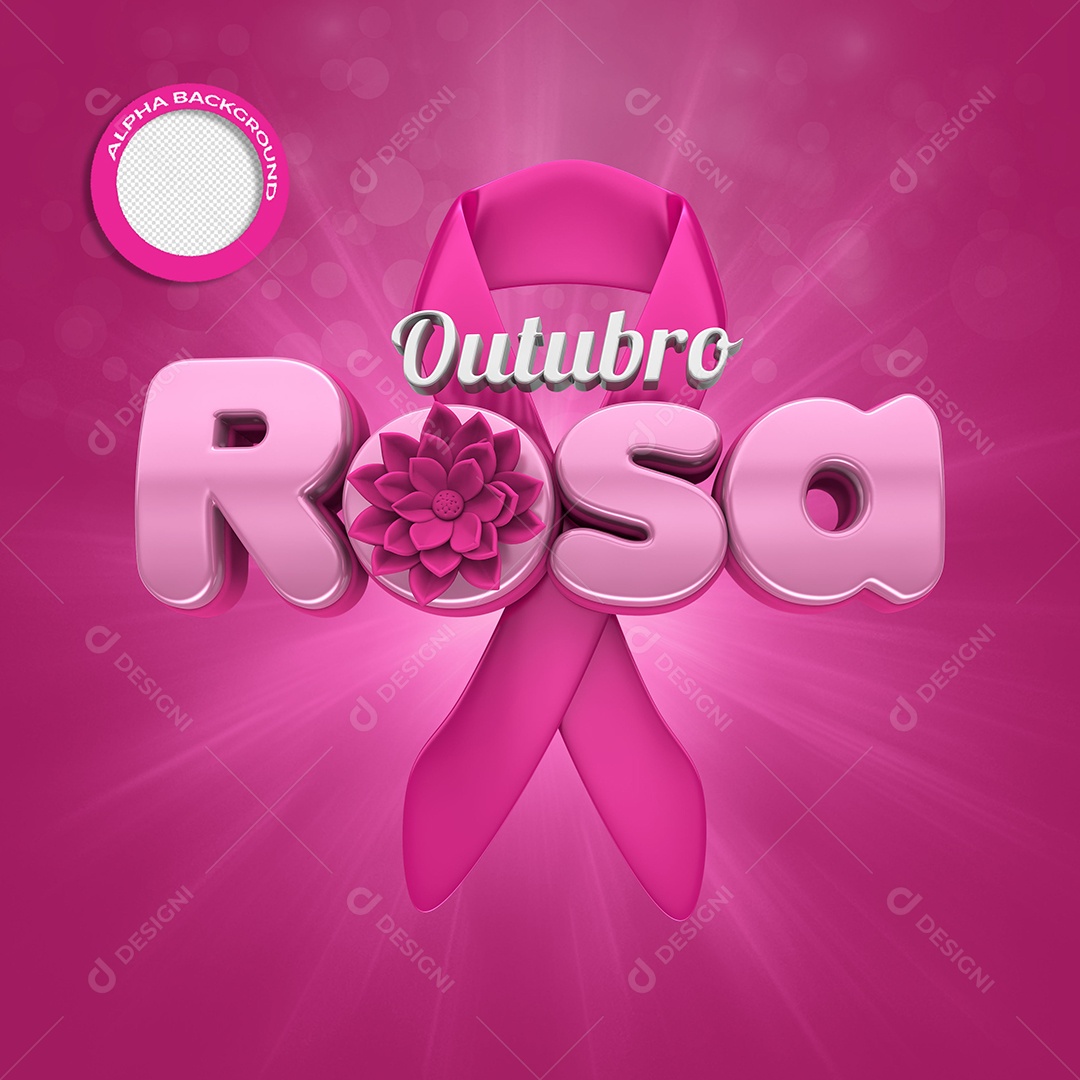 Outubro Rosa Selo 3D Rosa para Composição PSD