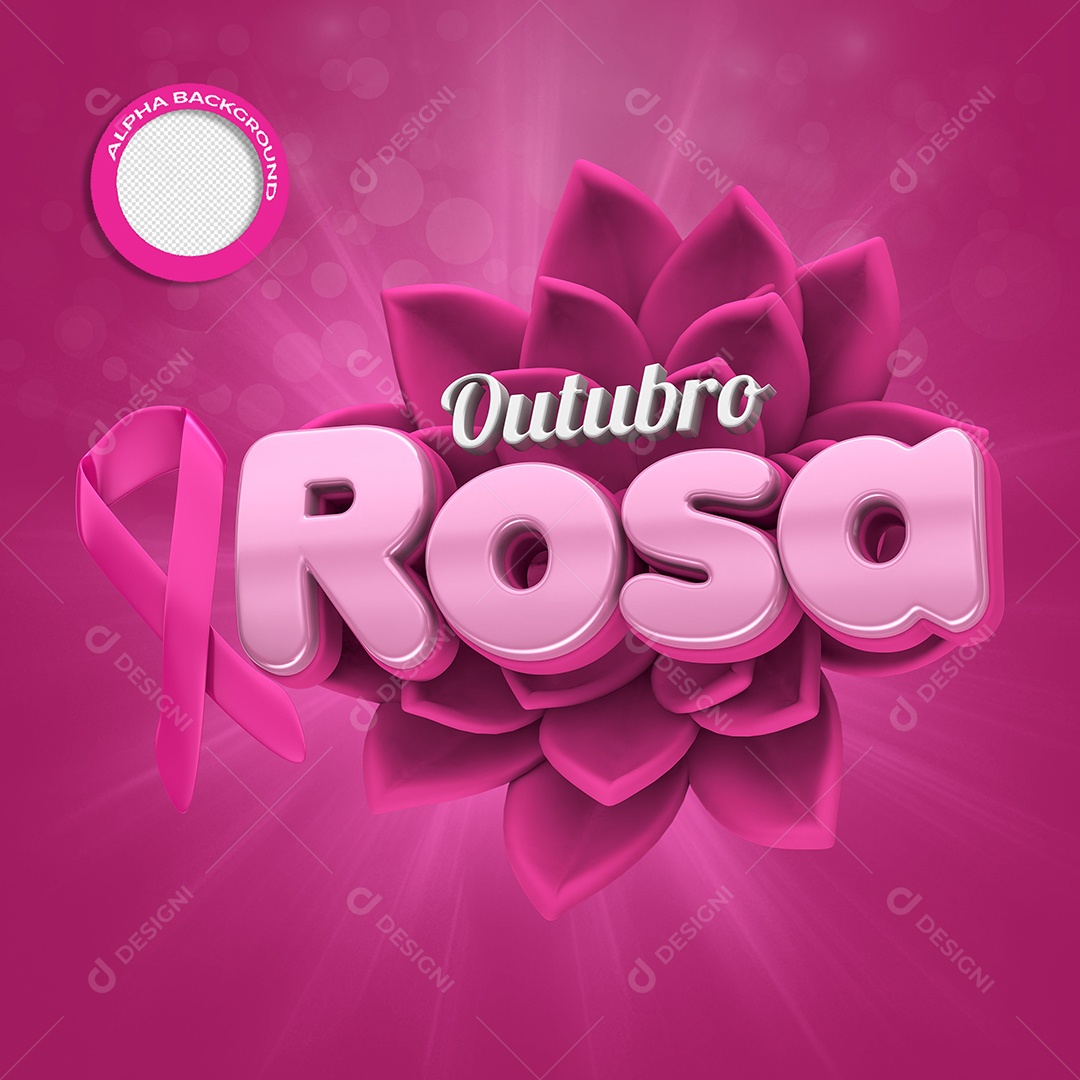 Outubro Rosa Selo 3D Rosa para Composição PSD