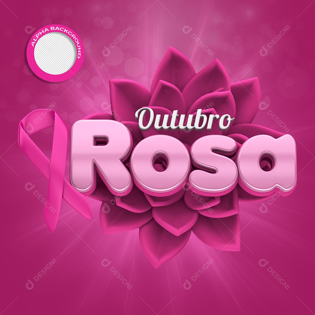 Outubro Rosa Selo 3D Rosa para Composição PSD