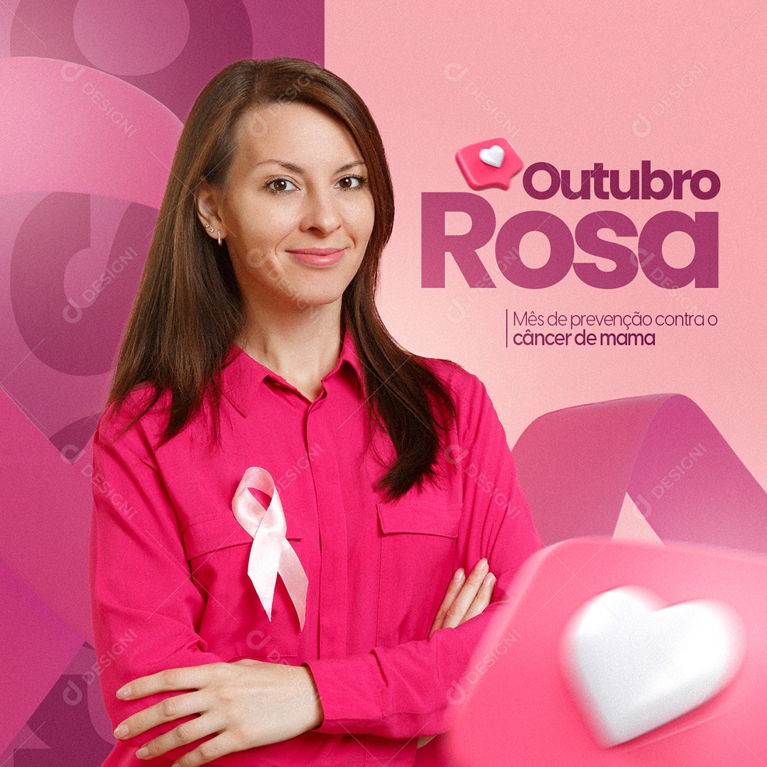 Outubro Rosa Mês de Prevenção Contra o Câncer de Mama Social Media PSD Editável