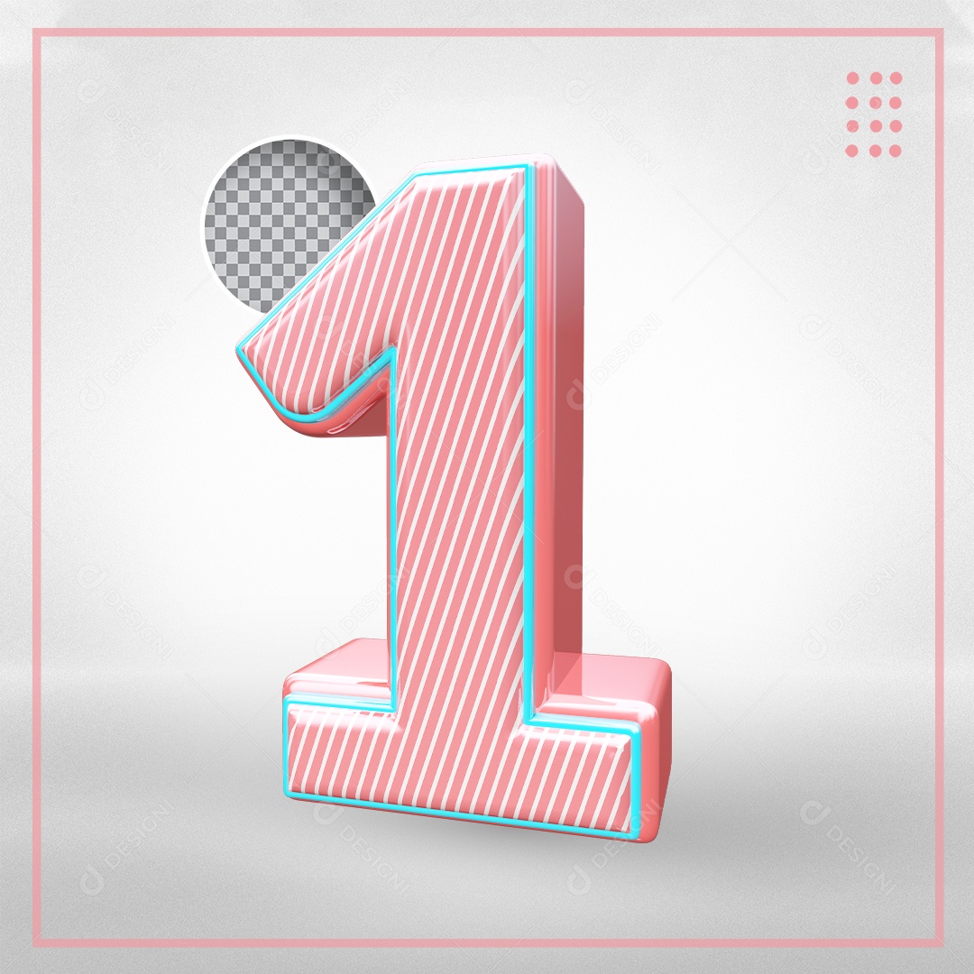 Elemento 3D Para Composições Número 1 Rosa PSD