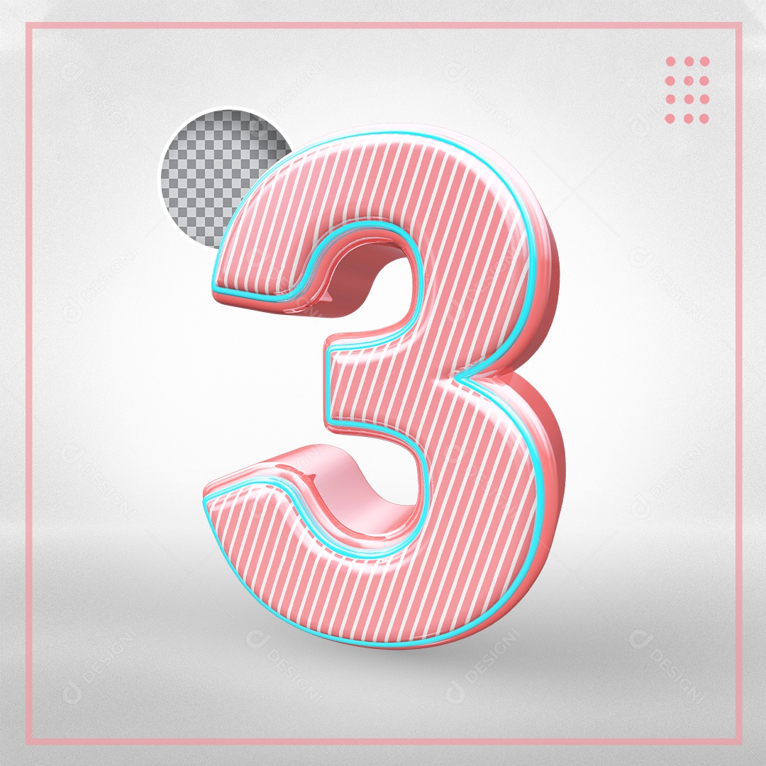 Elemento 3D Para Composições Número 3 Rosa PSD