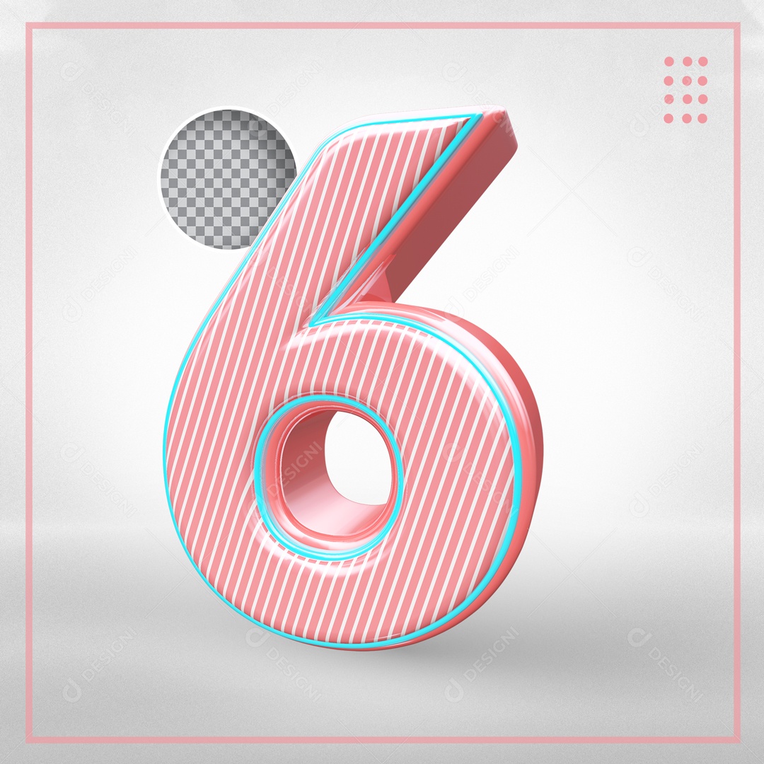 Elemento 3D Para Composições Número 6 Rosa PSD