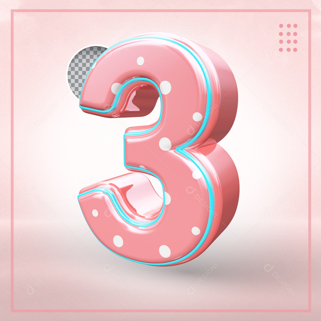 Elemento 3D Para Composições Número 3 Rosa PSD