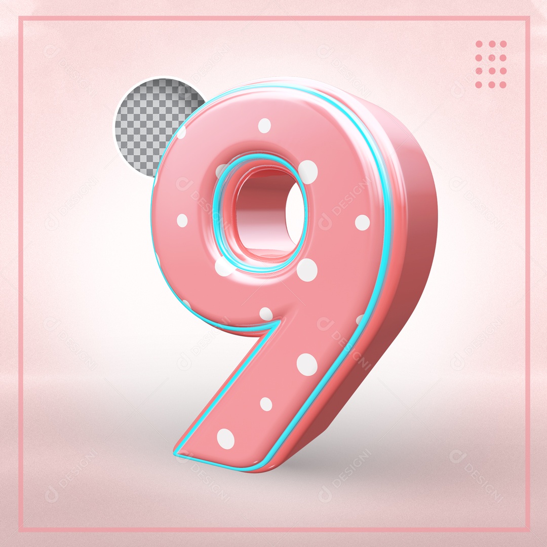 Elemento 3D Para Composições Número 9 Rosa PSD