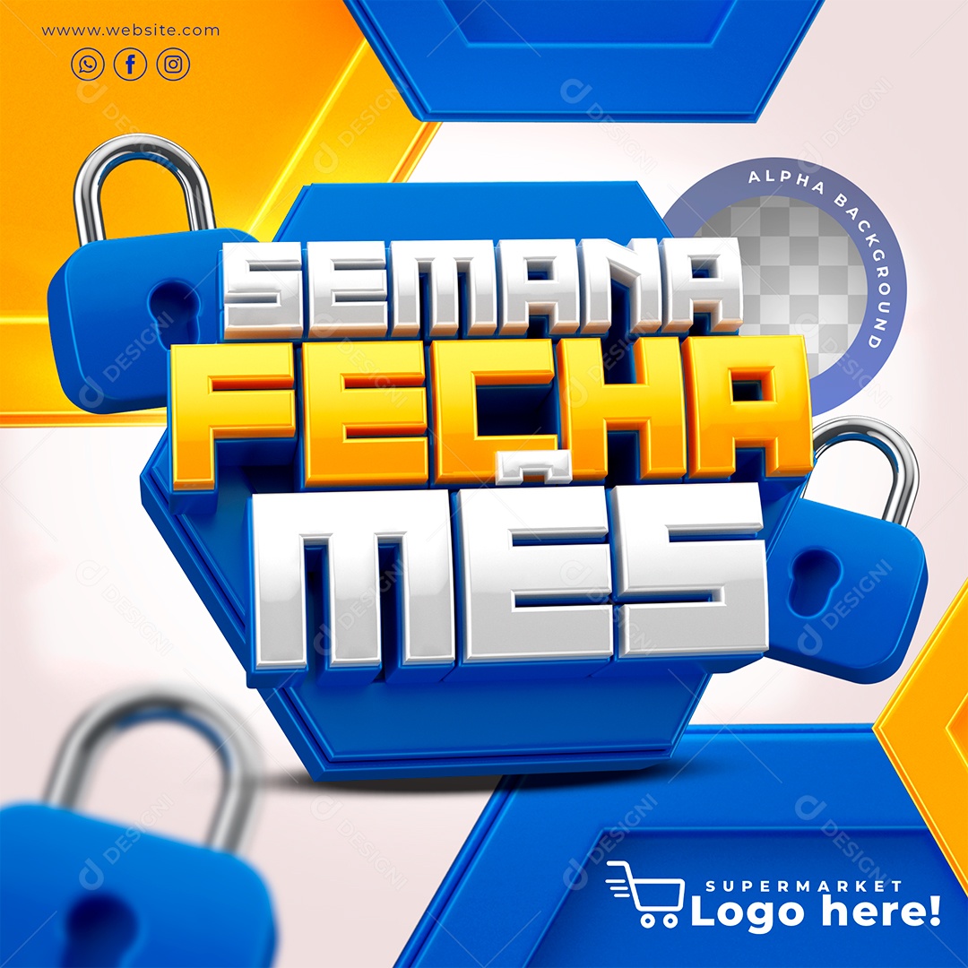 Semana Fecha Mês Azul Selo 3D para Composição PSD