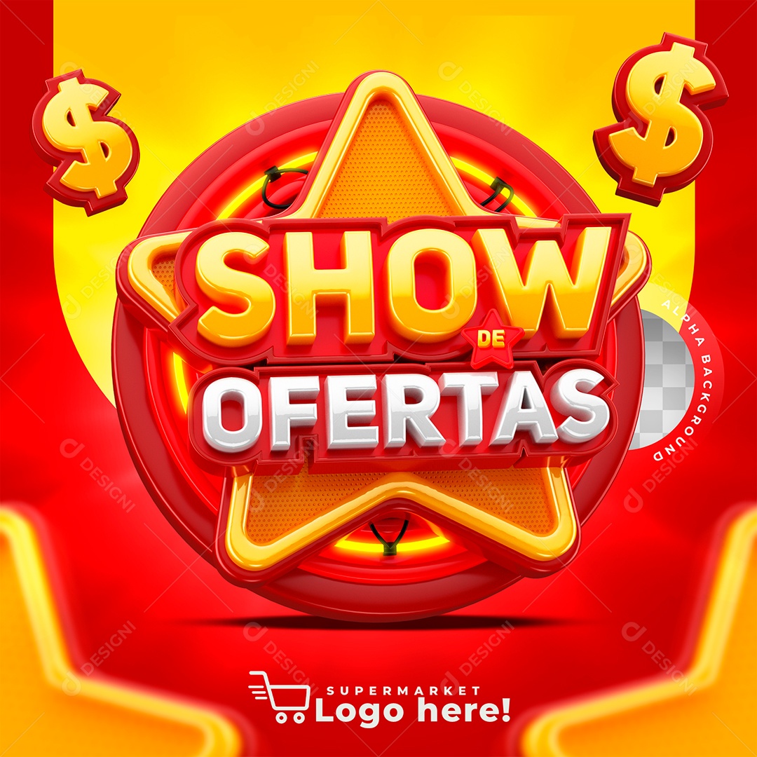 Show de Ofertas Selo 3D Vermelho para Composição PSD
