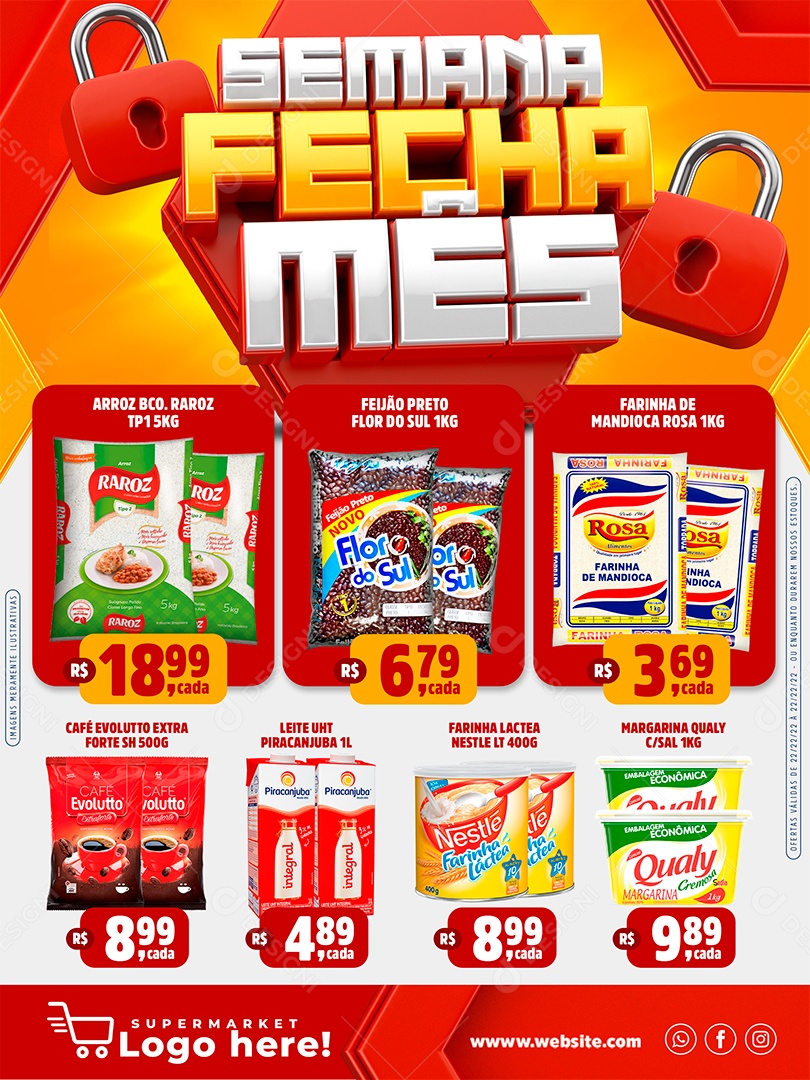 Encarte Semana Fecha Mês Supermercado Social Media PSD Editável