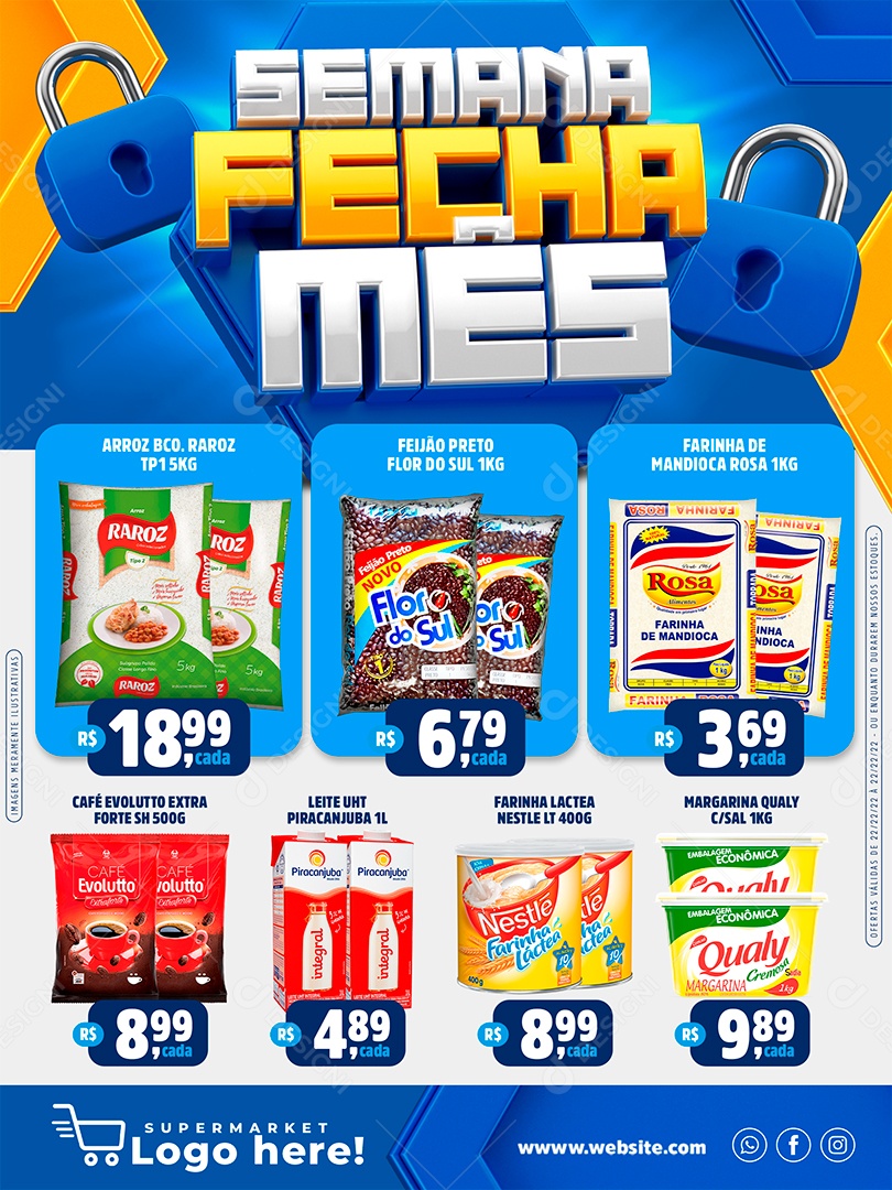 Encarte Semana Fecha Mês Supermercado Social Media PSD Editável