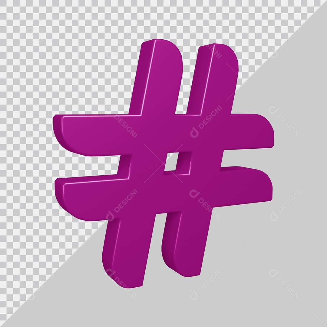 Elemento 3D Para Composição Símbolo de Hashtag Roxa PSD