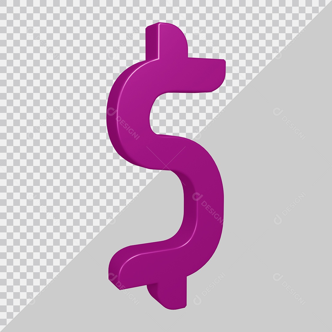 Elemento 3D Para Composição Símbolo do dólar $ Roxa PSD