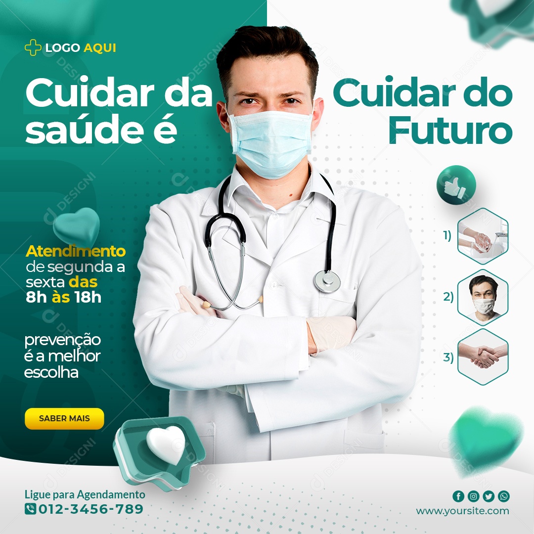Social Media Clínica Médica Cuidar da Saúde é Cuidar do Futuro PSD Editável