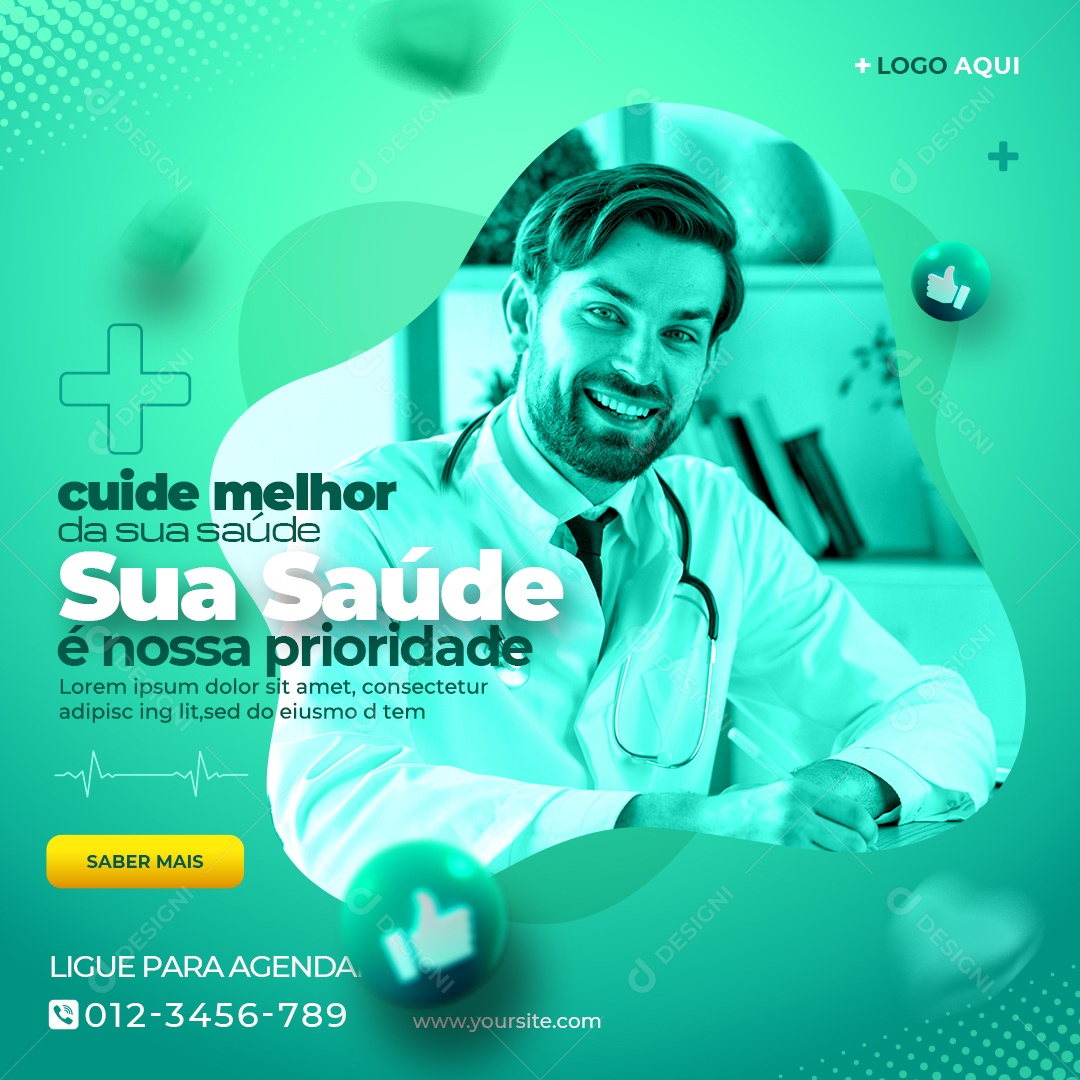 Social Media Clínica Médica Cuide Melhor da Sua Saúde PSD Editável