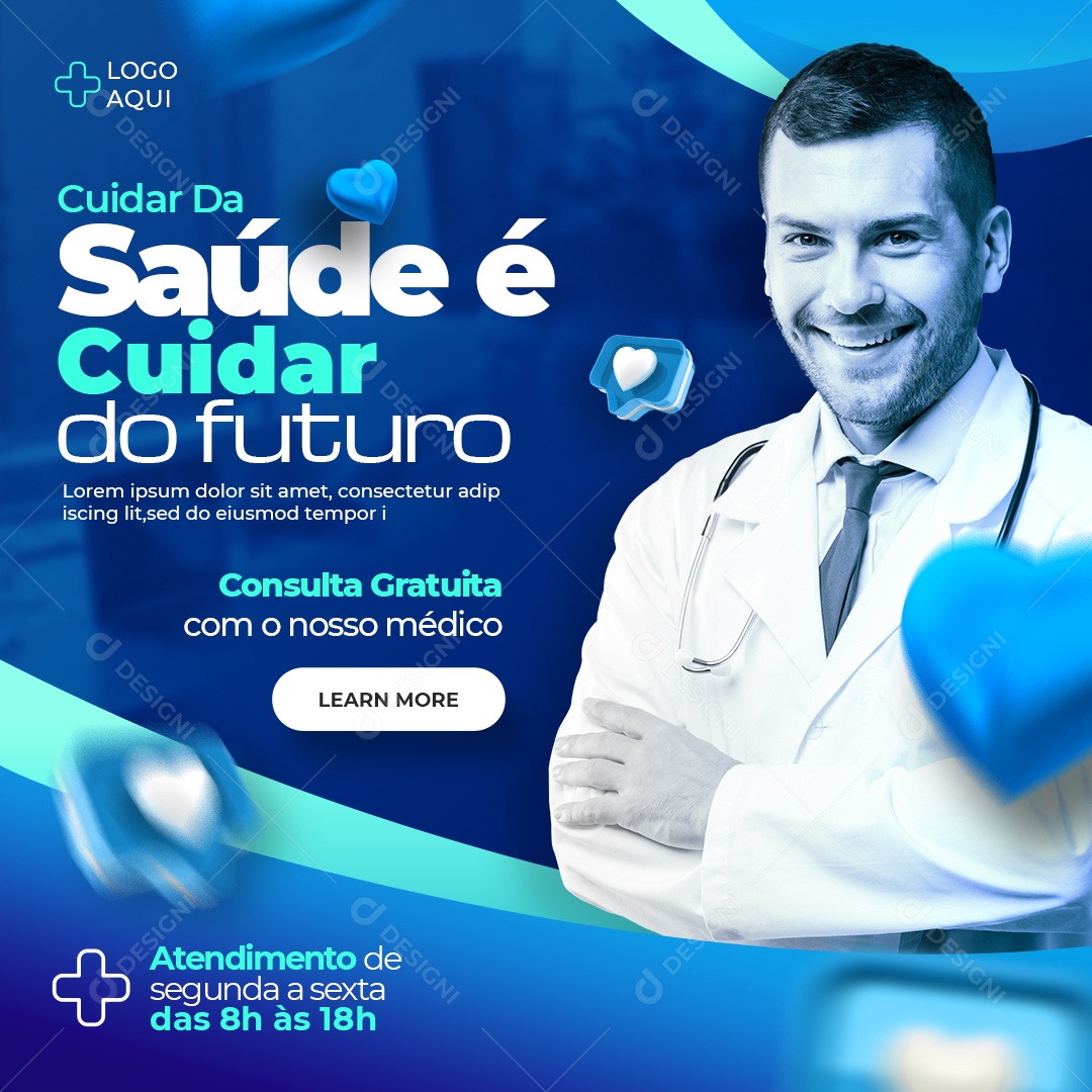 Social Media Clínica Médica Cuidar da Saúde é Cuidar do Futuro PSD Editável