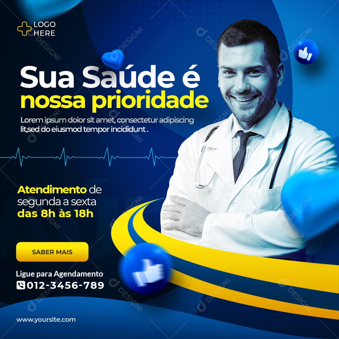 Social Media Clínica Médica Sua Saúde é Nossa Prioridade PSD Editável