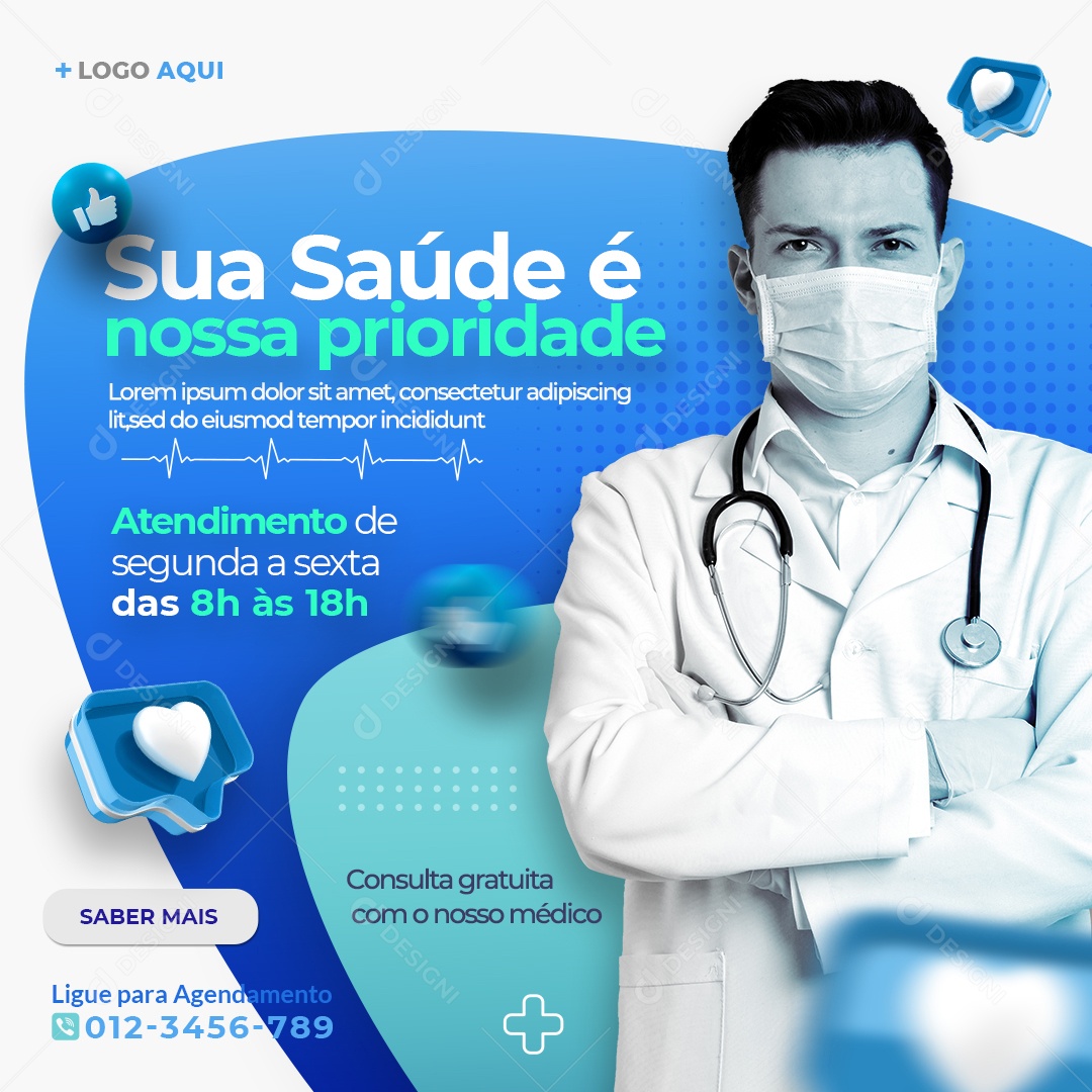 Social Media Clínica Médica Sua Saúde é Nossa Prioridade PSD Editável