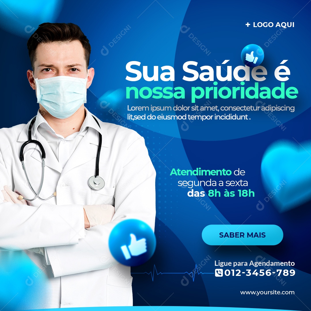 Social Media Clínica Médica Sua Saúde é Nossa Prioridade PSD Editável