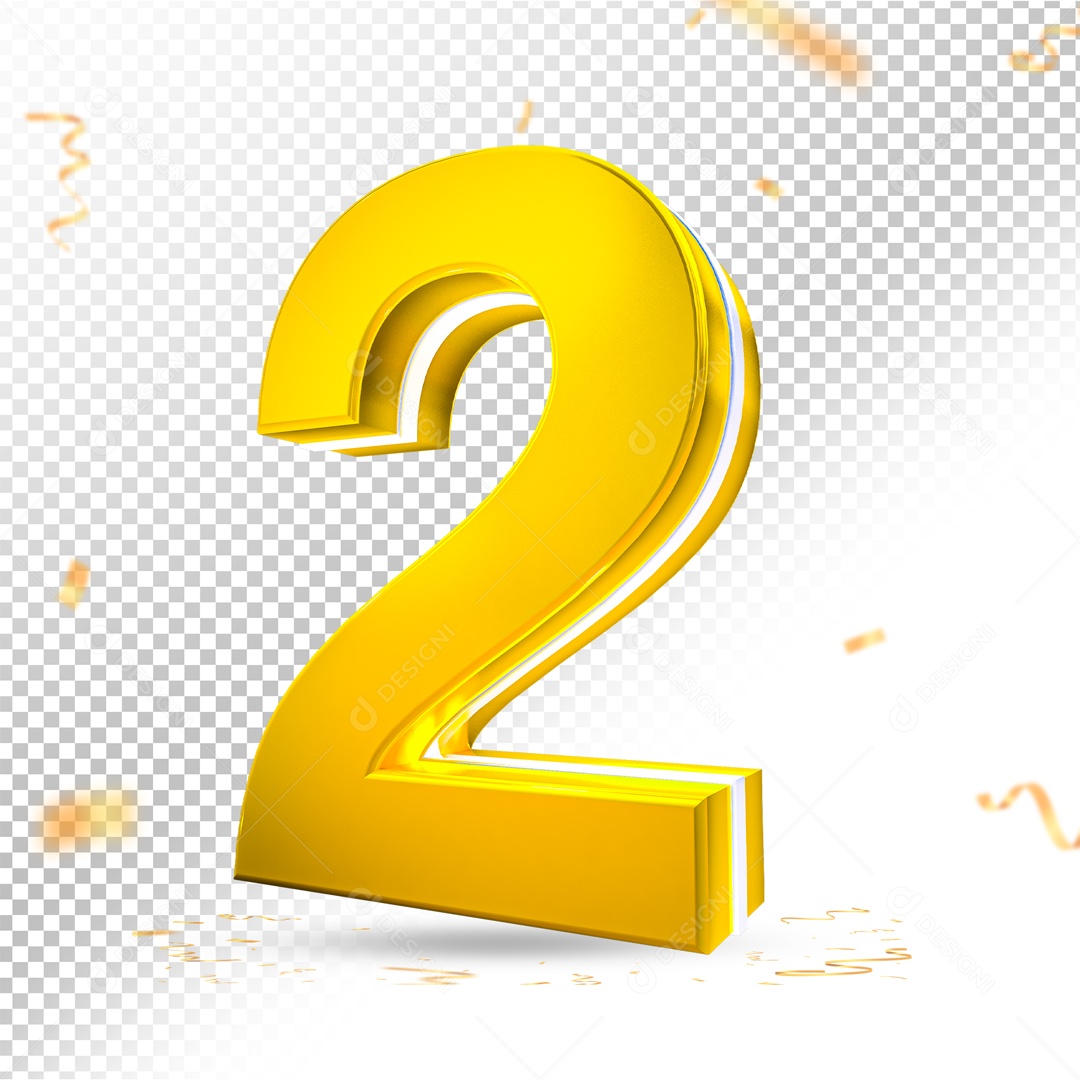 Elemento 3D Para Composições Número 2 Dourado PSD