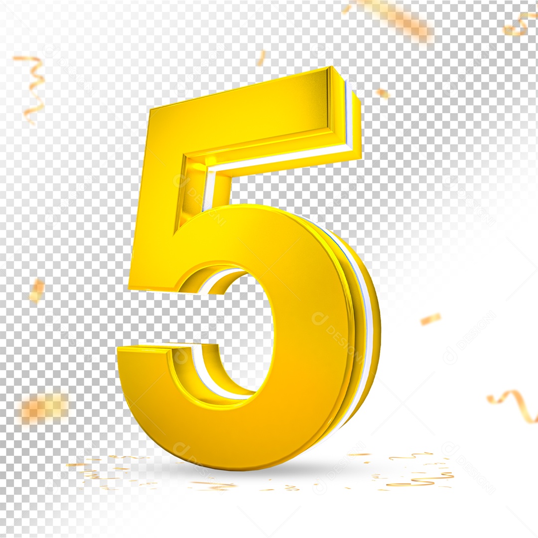 Elemento 3D Para Composições Número 5 Dourado PSD