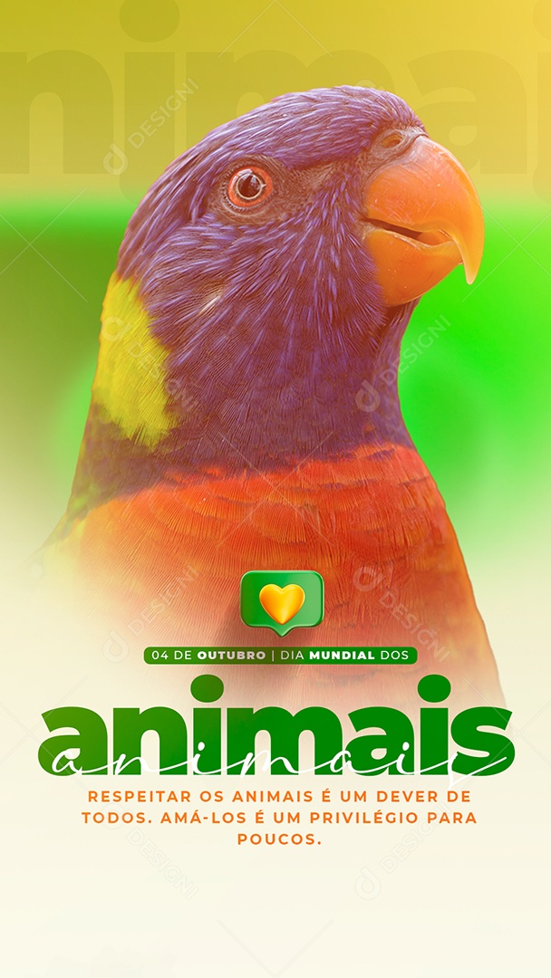 Story Respeitar os Animais é dever de Todos Amá-los Dia Mundial dos Animais Social Media PSD Editável