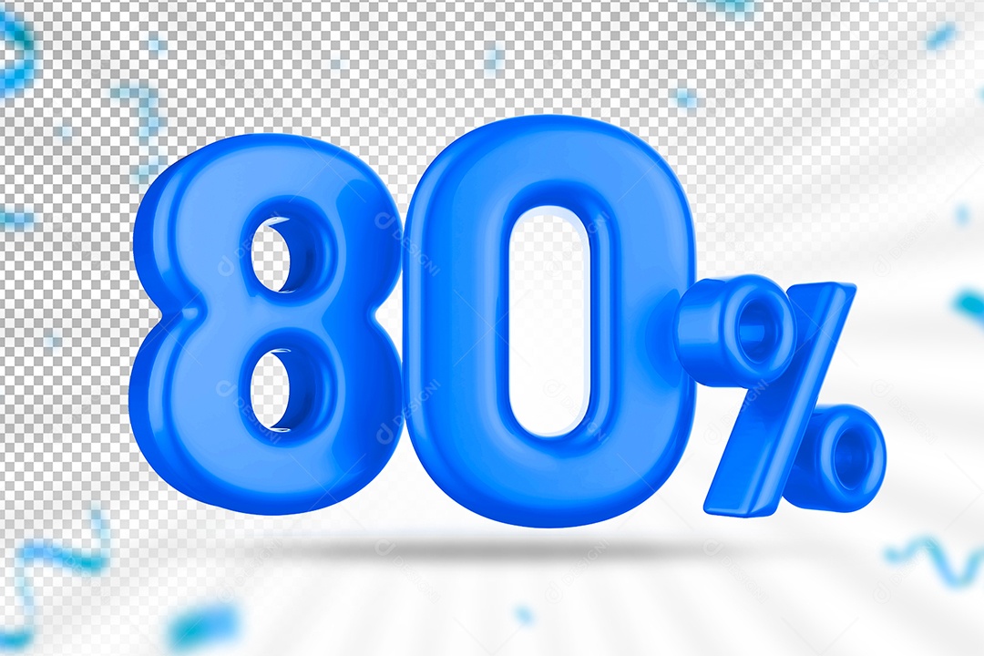 Número 3D 80% Azul Elemento Para Composição PSD