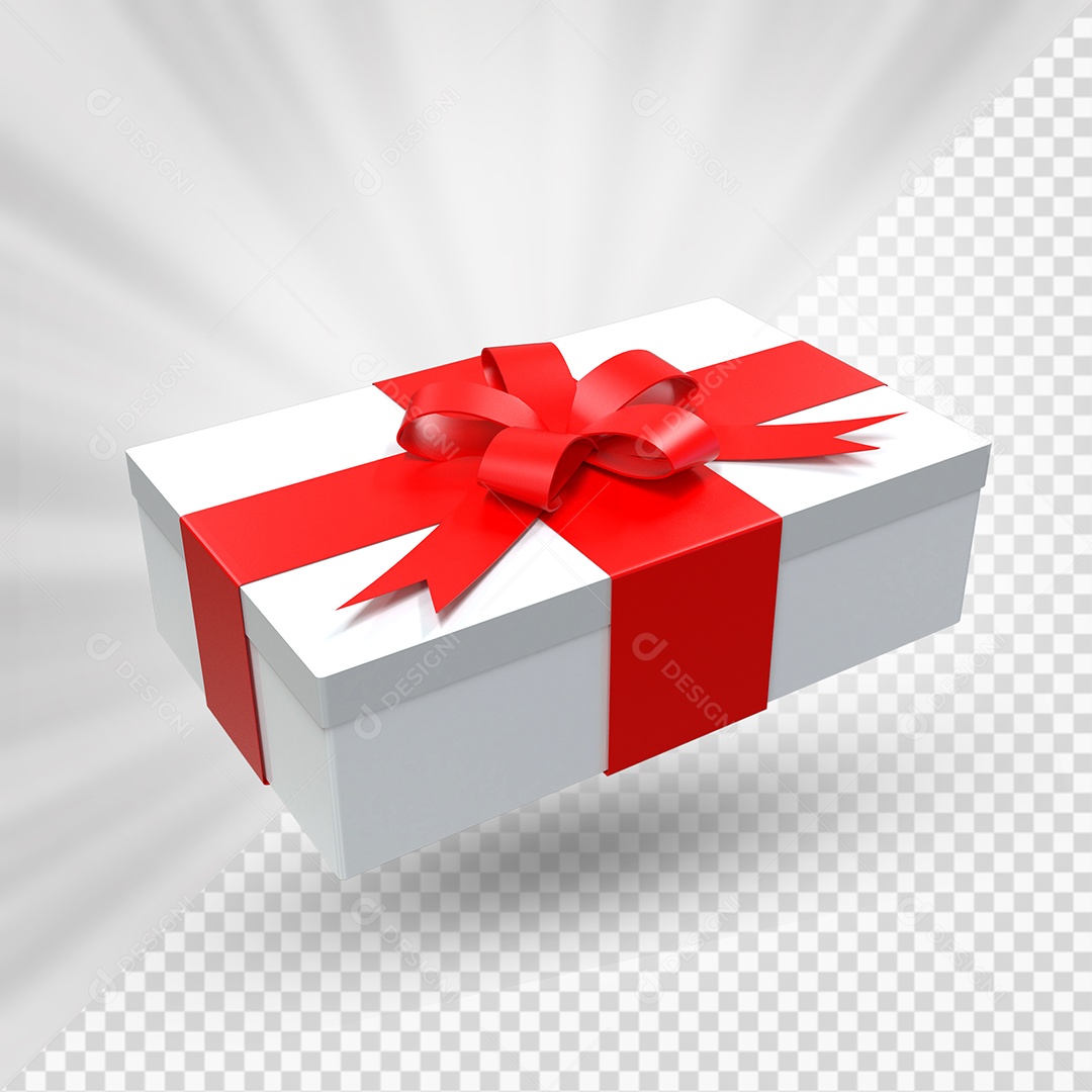 Caixa de Presente Branca Com Laço Vermelho Elemento 3D para Composição PSD