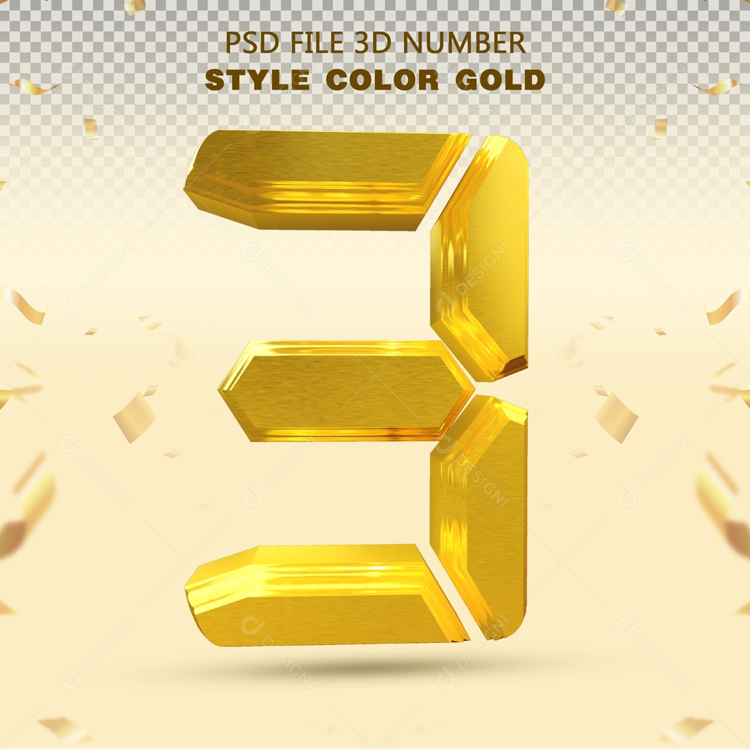 Elemento 3D Para Composição Número 3 Dourado PSD