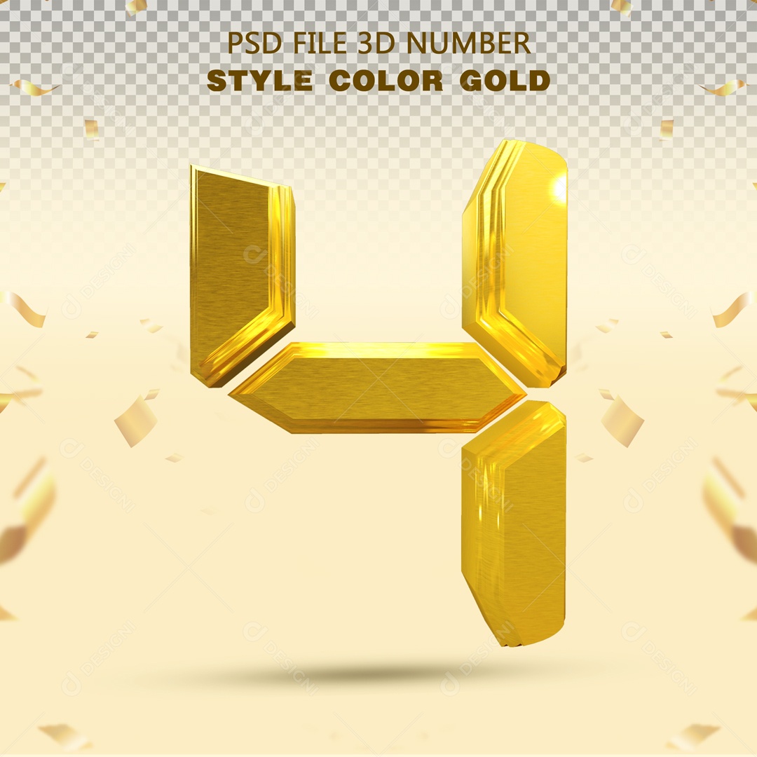 Elemento 3D Para Composição Número 4 Dourado PSD