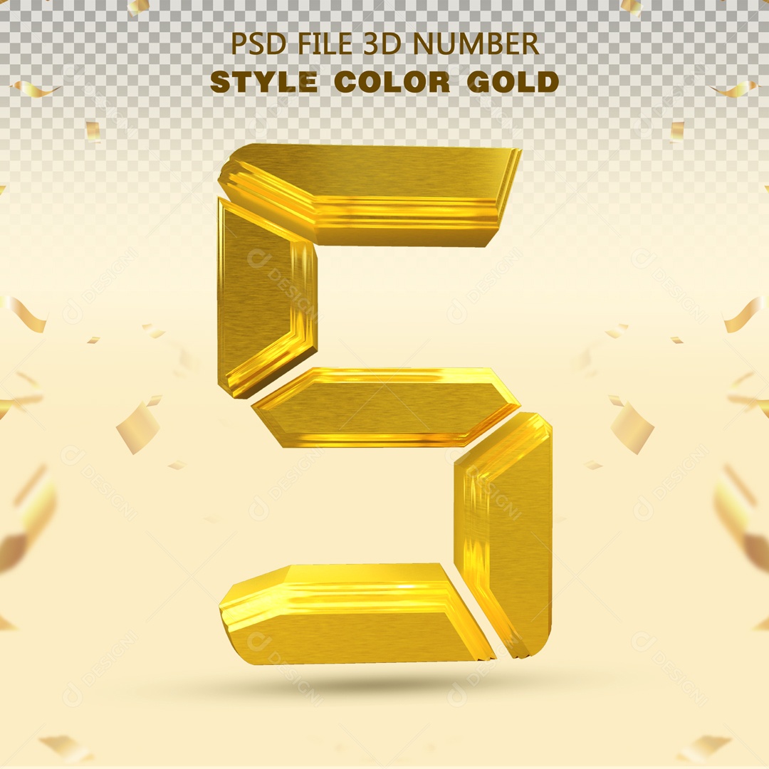 NúmeroElemento 3D Para Composição Número 5 Dourado PSD