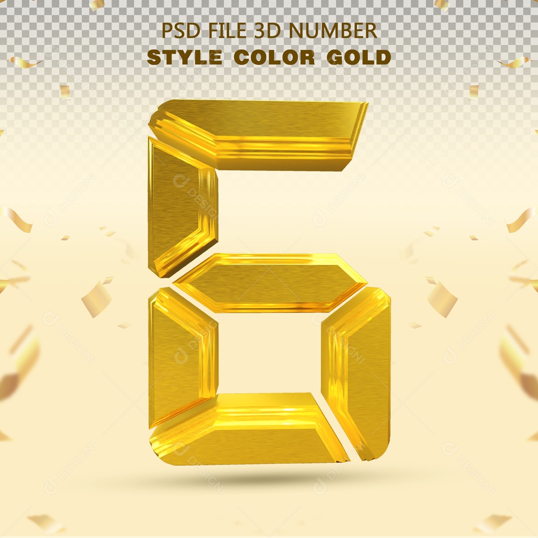 Elemento 3D Para Composição Número 6 Dourado PSD