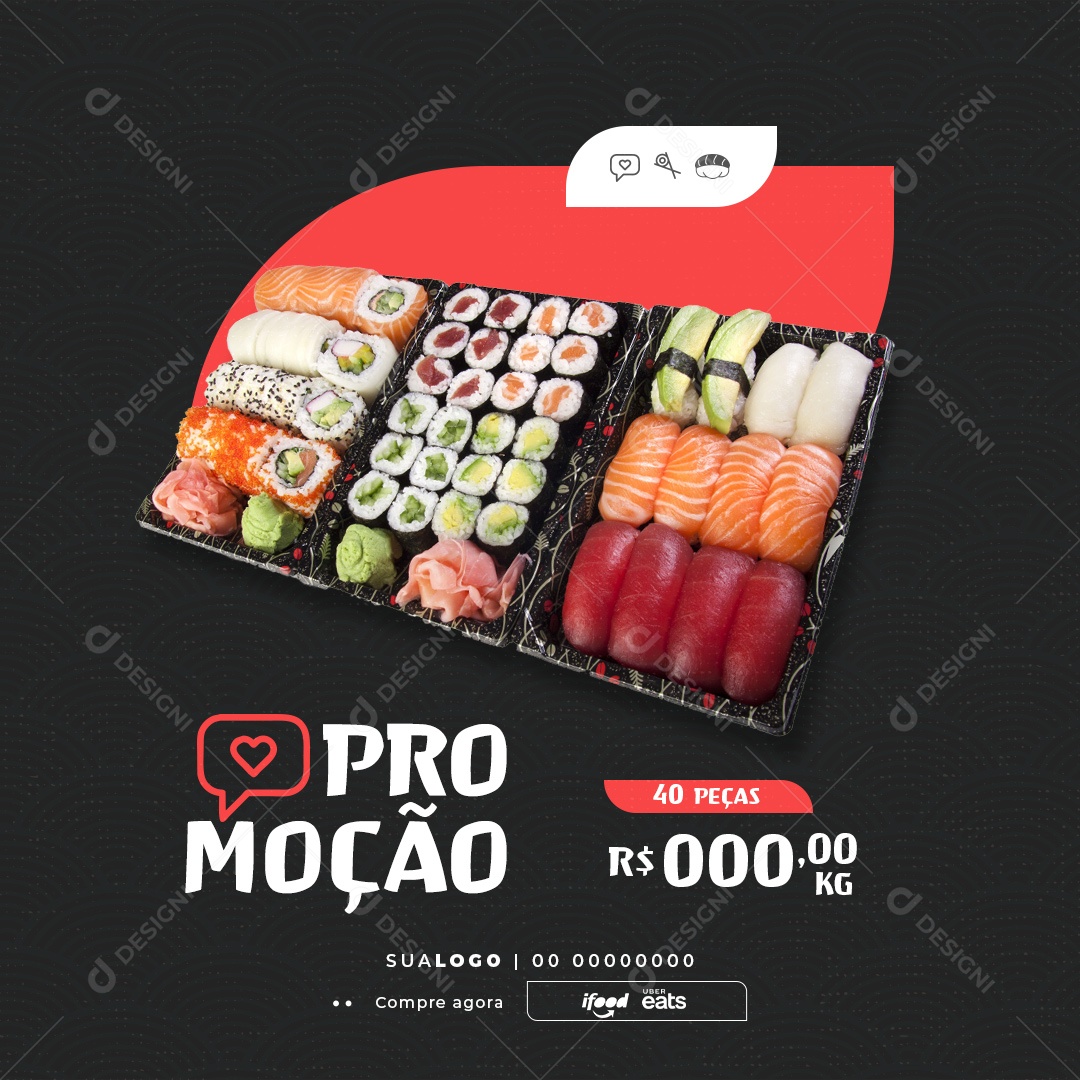 Restaurante Comida Japonesa Sushi Promoção Social Media PSD Editável