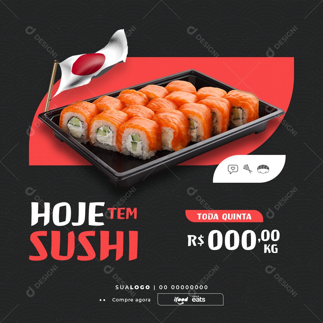 Restaurante Comida Japonesa Hoje tem Sushi Social Media PSD Editável