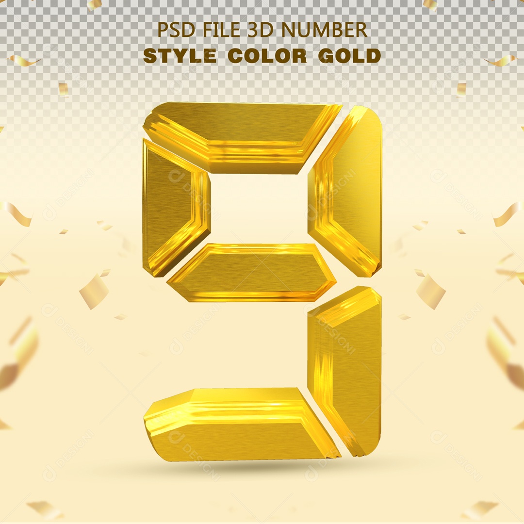 Elemento 3D Para Composição Número 9 Dourado PSD