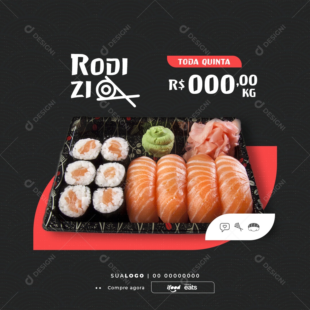 Restaurante Comida Japonesa Rodízio de Sushi Social Media PSD Editável