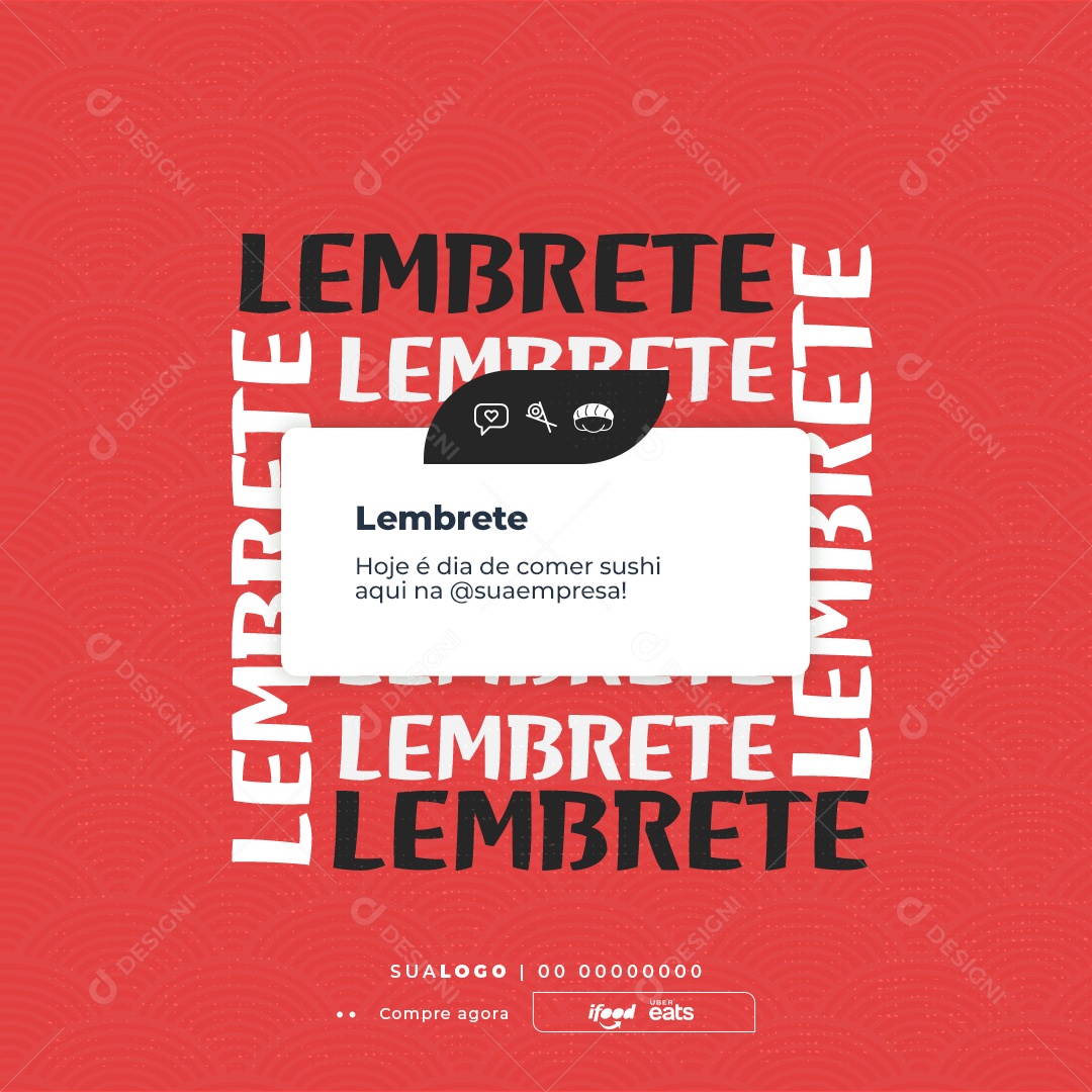 Lembrete Restaurante Comida Japonesa Sushi Social Media PSD Editável