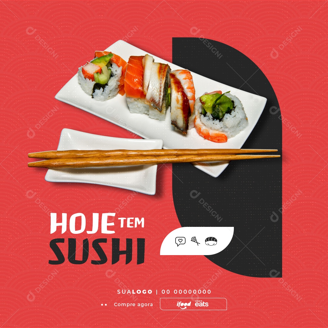 Restaurante Comida Japonesa Hoje tem Sushi Social Media PSD Editável