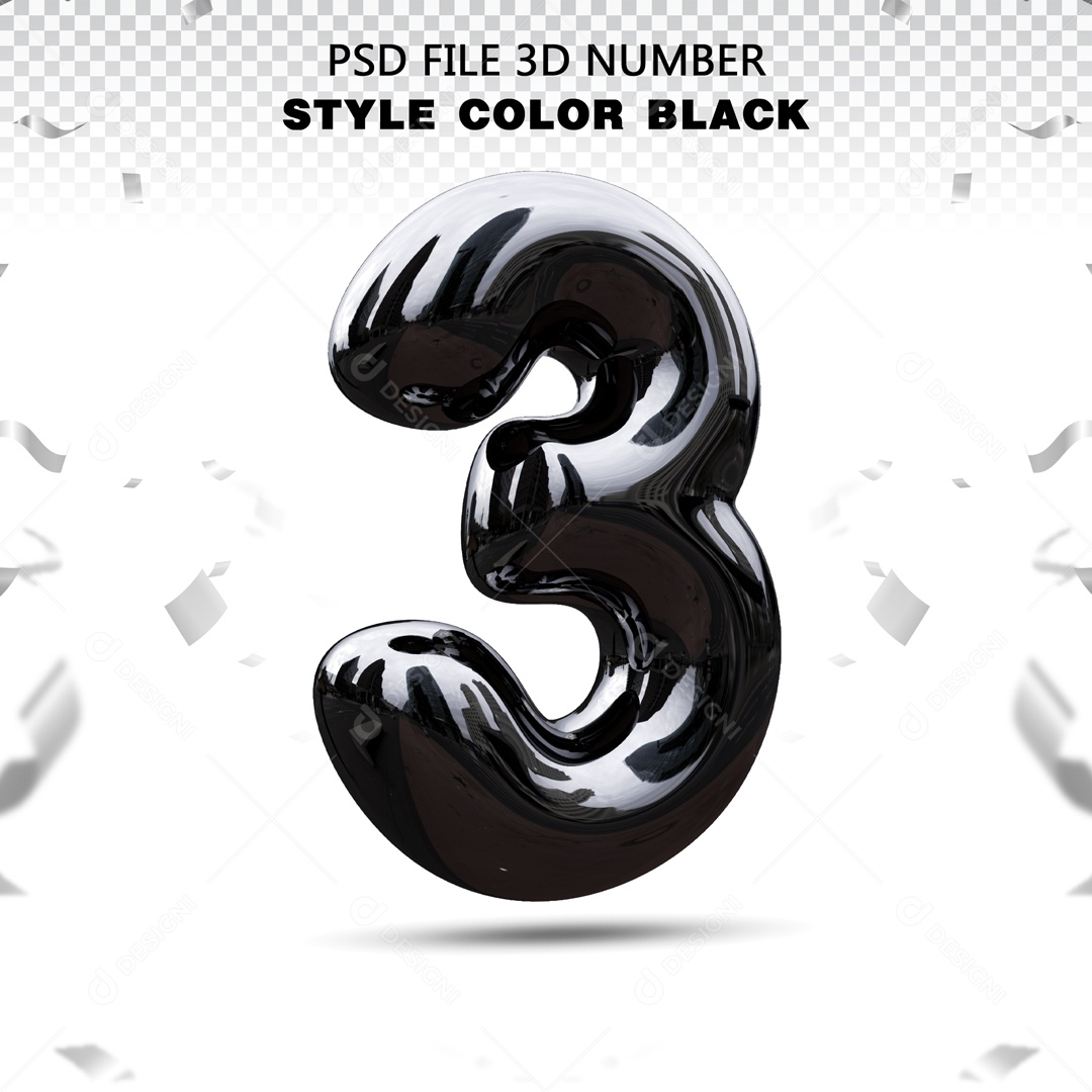 Elemento 3D Para Composição Número 3 Preto PSD