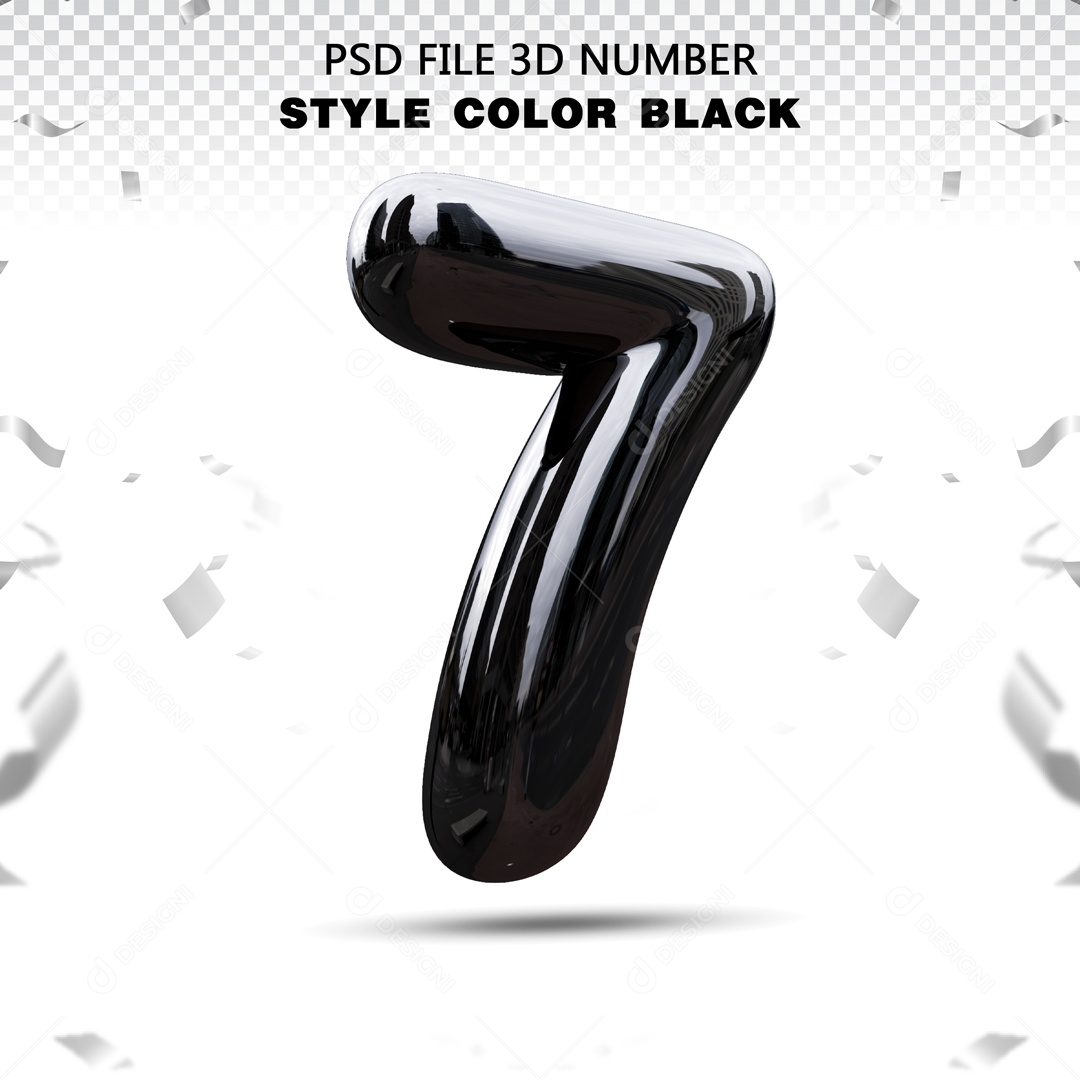 Elemento 3D Para Composição Número 7 Preto PSD
