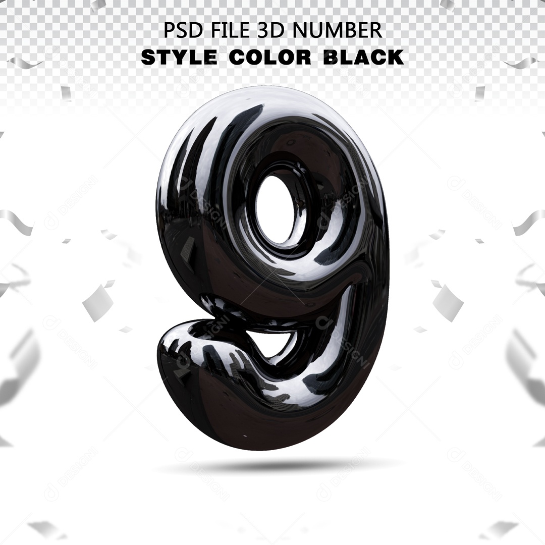 Elemento 3D Para Composição Número 9 Preto PSD