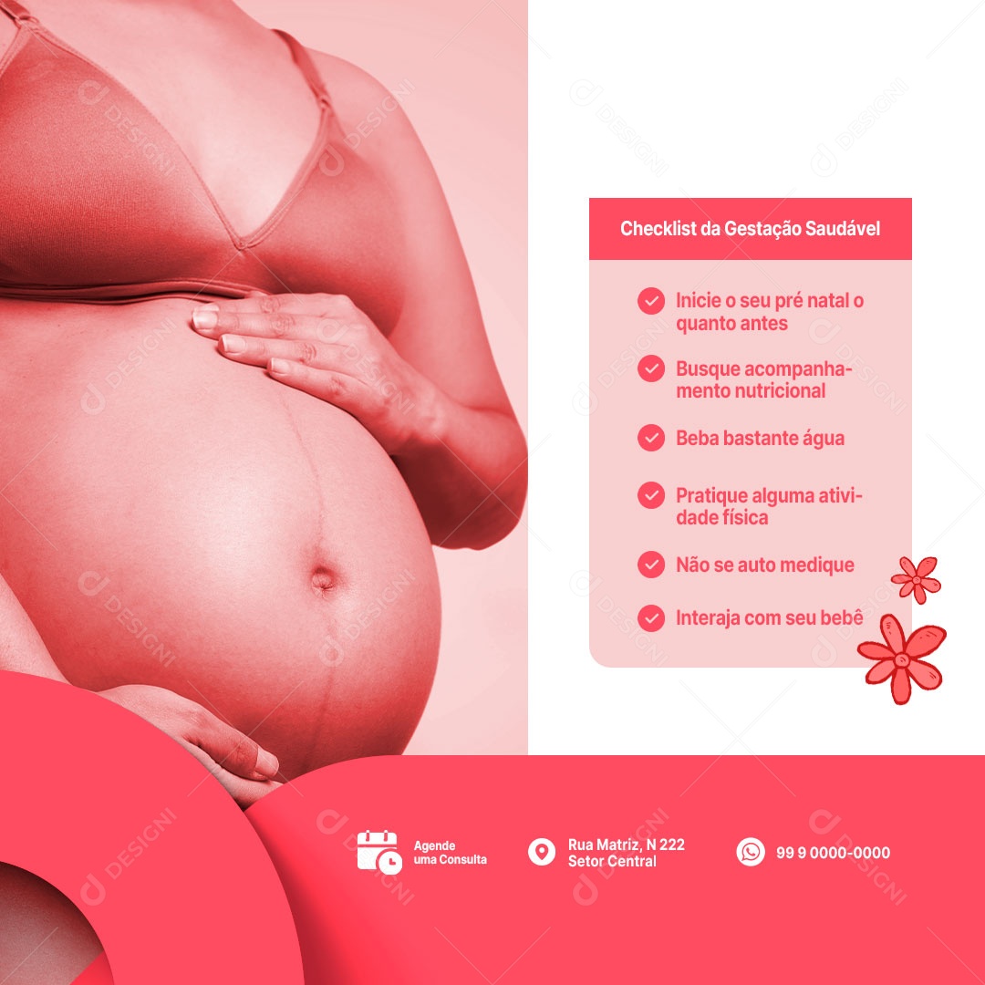Checlist da Gestação Saudável Clínica da Gestante Social Media PSD Editável