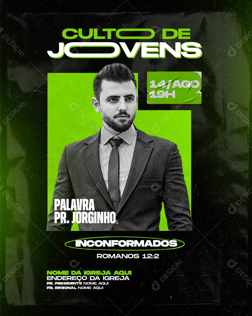 Culto de Jovens Palavra Pr Jorginho Igreja Social Media PSD Editável