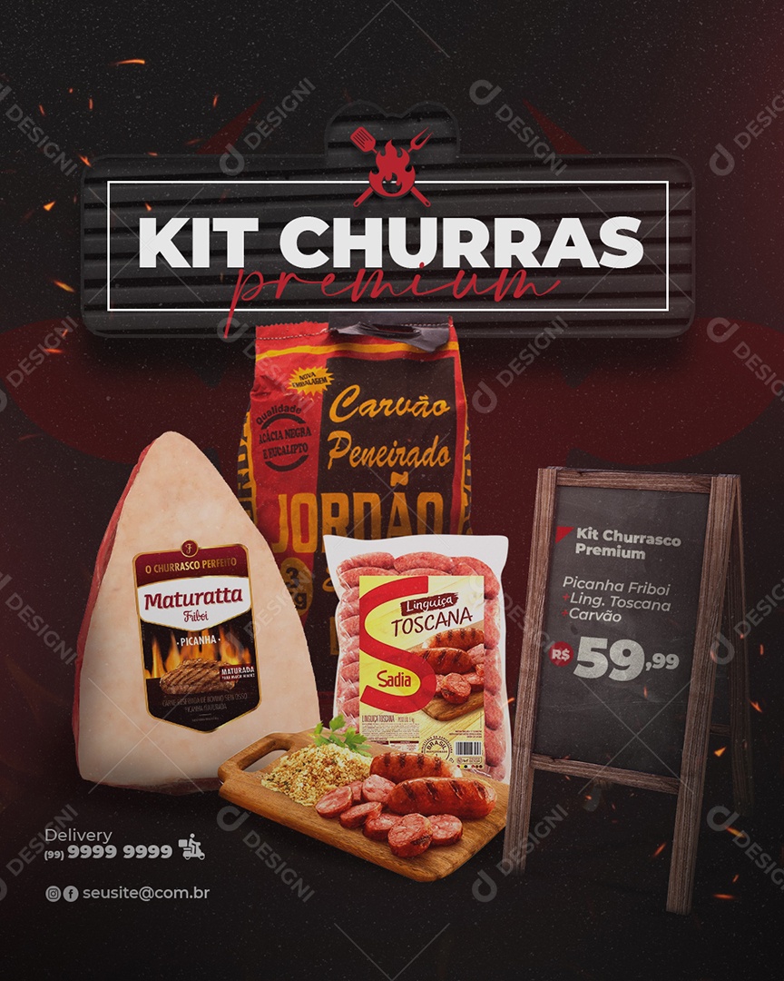 Kit Churras Carvão Churrasco Social Media PSD Editável